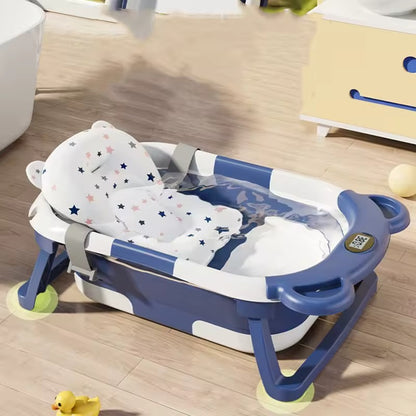 Foldable baby bath with ergonomic bath mat and digital thermometer