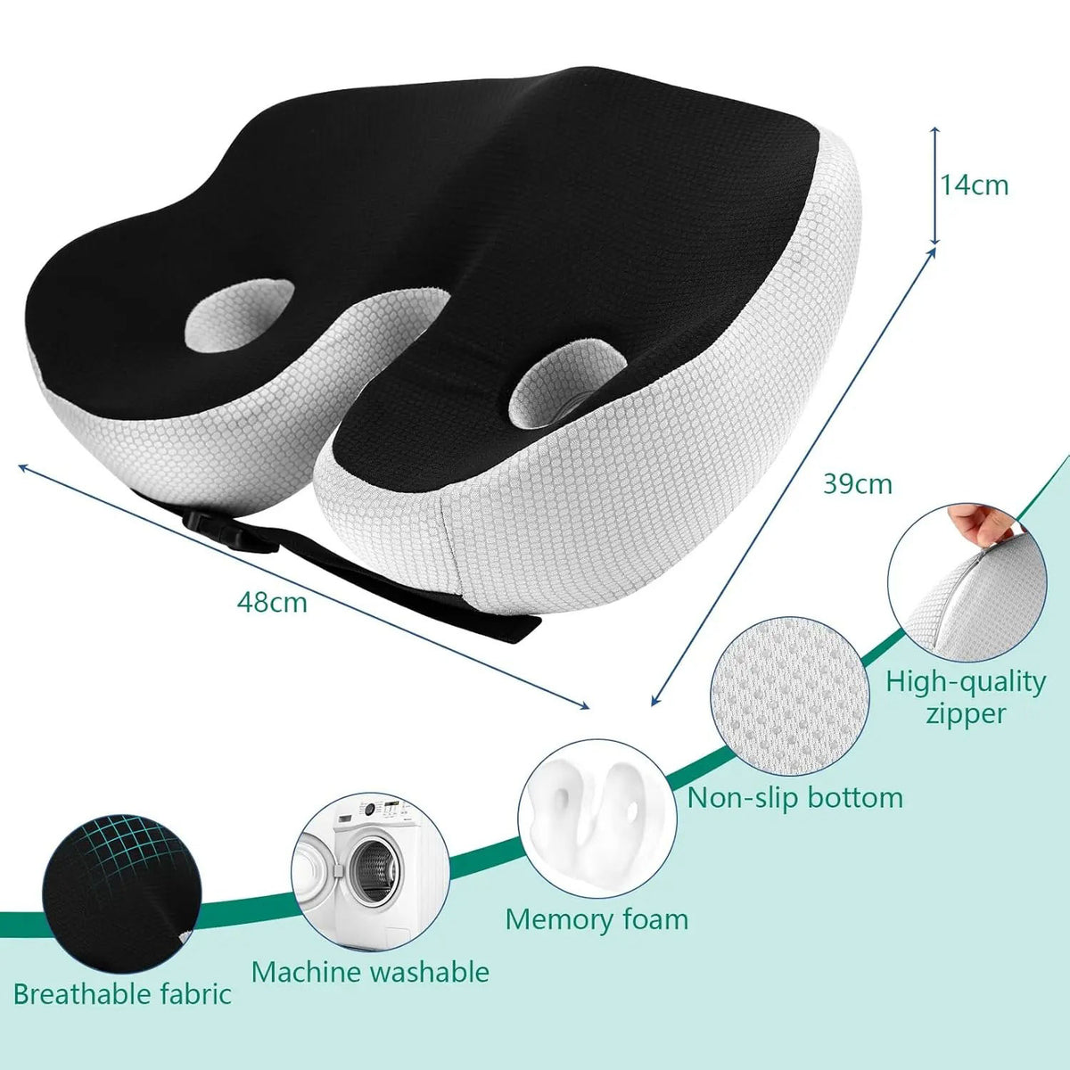 Memory foam seat cushion with adjustable straps - Sitting comfort
