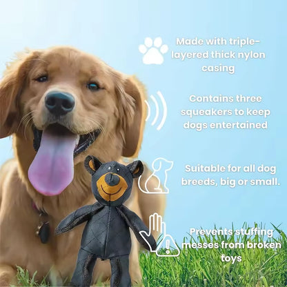 Durable bear dog toy with squeaker for strong chewers
