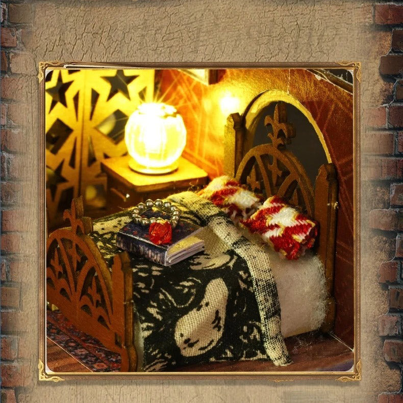 3D wooden book house puzzle with warm LED lighting