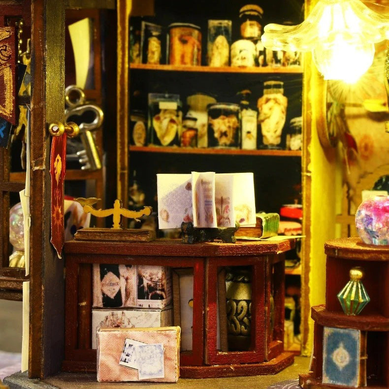 3D wooden book house puzzle with warm LED lighting