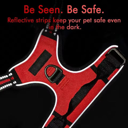 Escape-proof dog harness with lead and waste bag dispenser