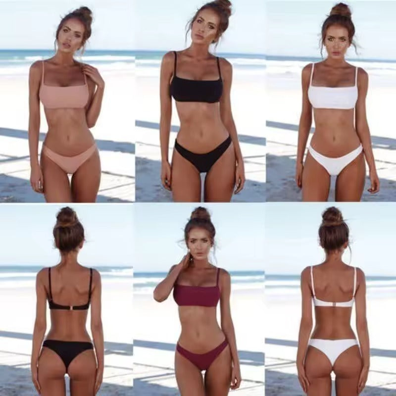Women's bikini top with removable cups and supportive fit