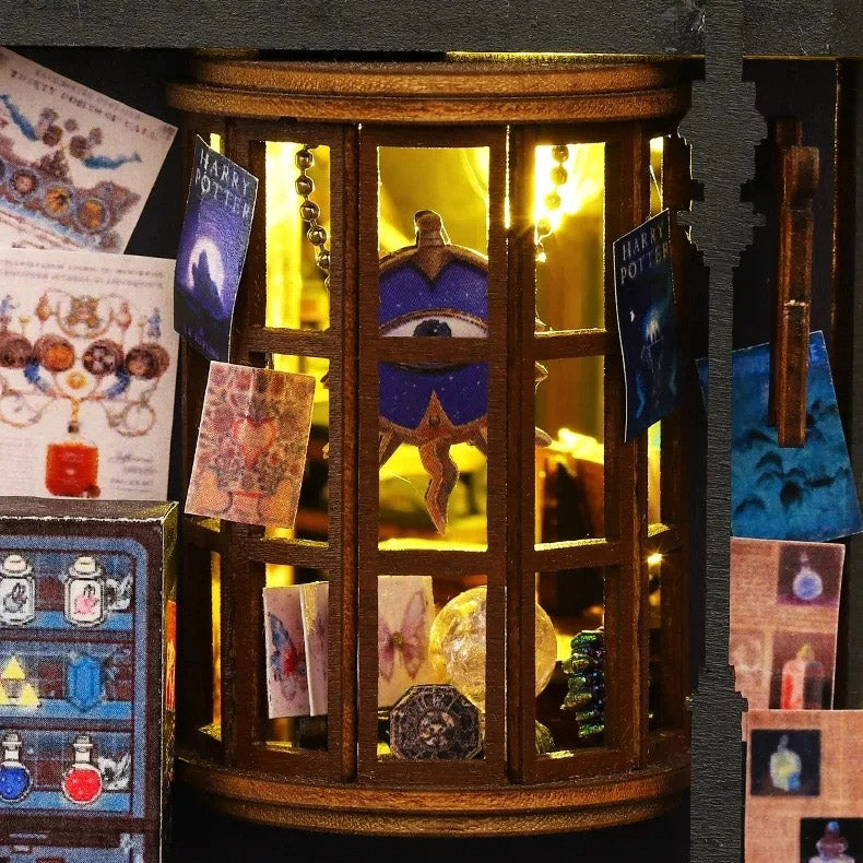 3D wooden book house puzzle with warm LED lighting