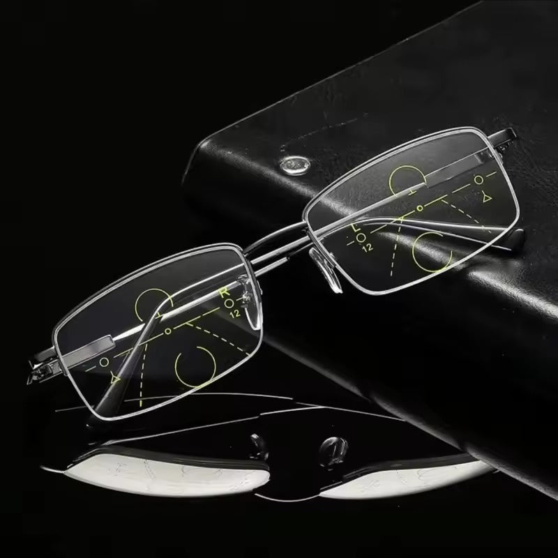 Blue light reading glasses with multifocal lenses and anti-reflective coating - Lightweight metal frame