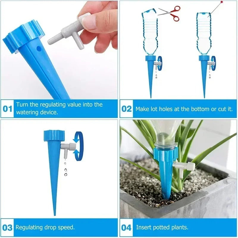 Automatic plant watering spikes - Adjustable drip flow garden aid (12 pack)