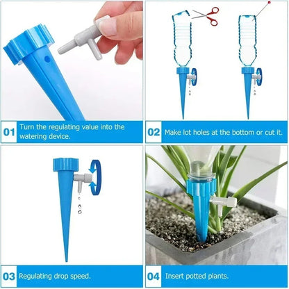 Automatic plant watering spikes - Adjustable drip flow garden aid (12 pack)