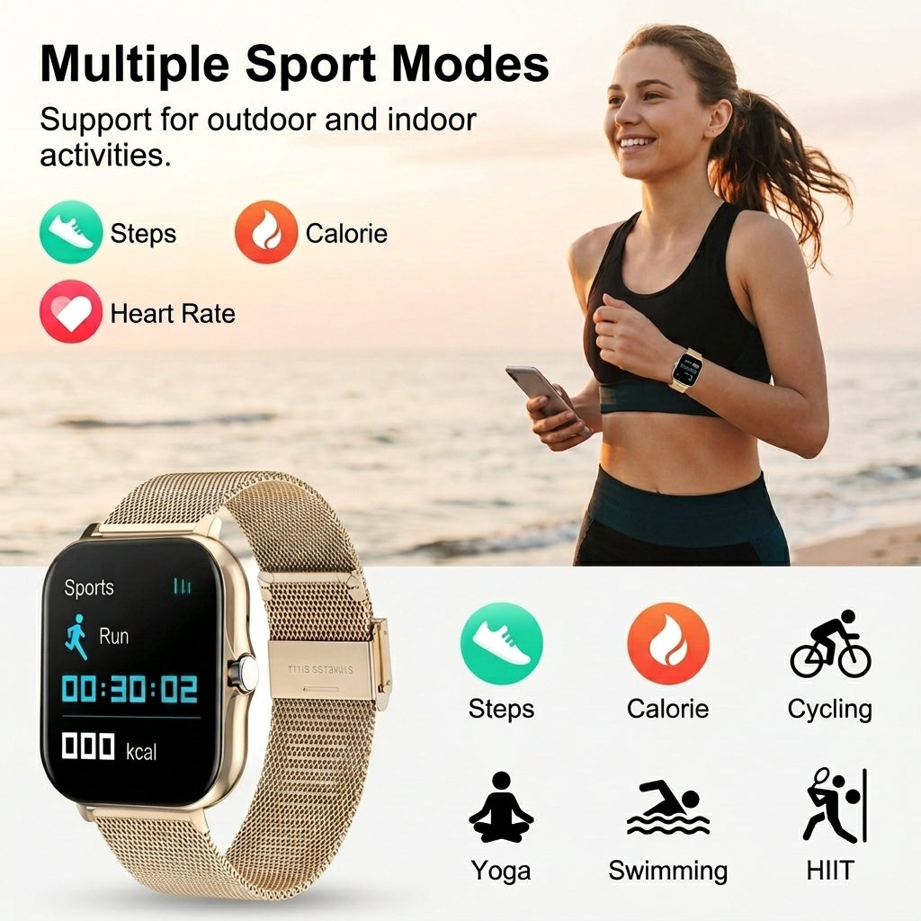 Smart fitness watch with Bluetooth calling and health monitoring