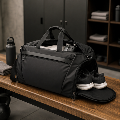 Sac de sport noir ou gris - chaussures séparées après l’entraînement