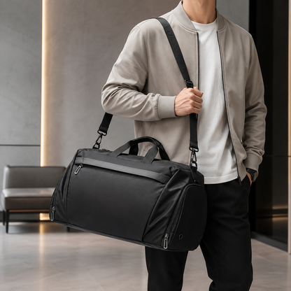 Sac de sport noir ou gris - chaussures séparées après l’entraînement