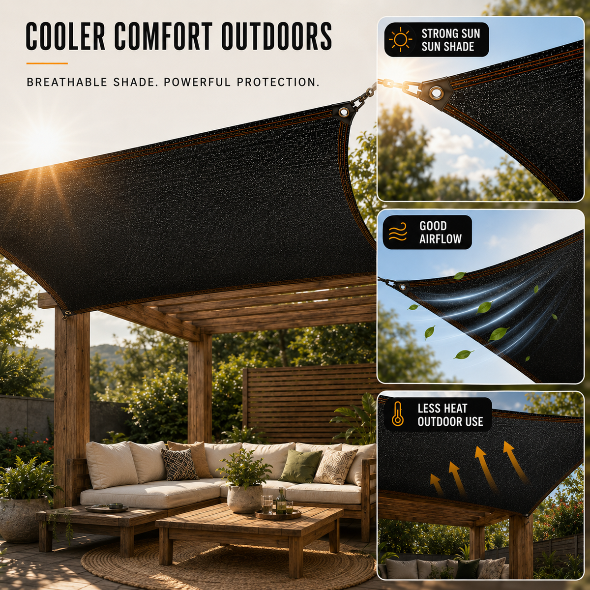 Elsie Heavy Duty Shade Cloth - Reinforced Taped Edges with Metal Grommets, Black