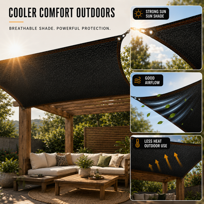 Elsie Heavy Duty Shade Cloth - Reinforced Taped Edges with Metal Grommets, Black