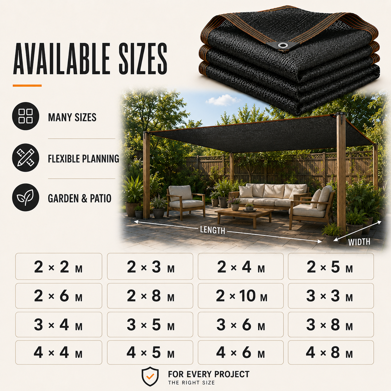 Elsie Heavy Duty Shade Cloth - Reinforced Taped Edges with Metal Grommets, Black