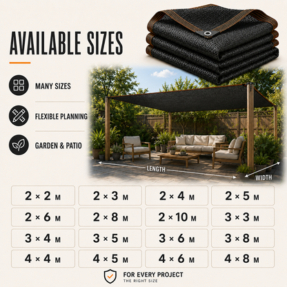 Elsie Heavy Duty Shade Cloth - Reinforced Taped Edges with Metal Grommets, Black
