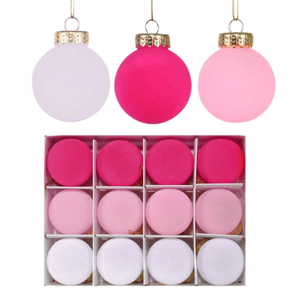 Christmas Tree Baubles Set of 12 With Soft Velvet Finish 7 cm