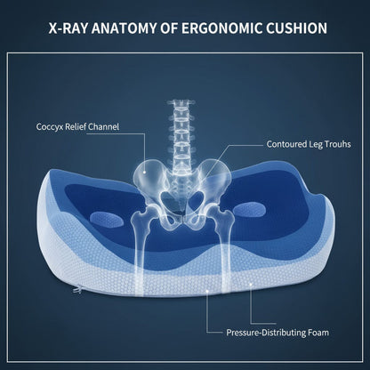 Ergonomic memory foam seat cushion - Tailbone, hip & back support