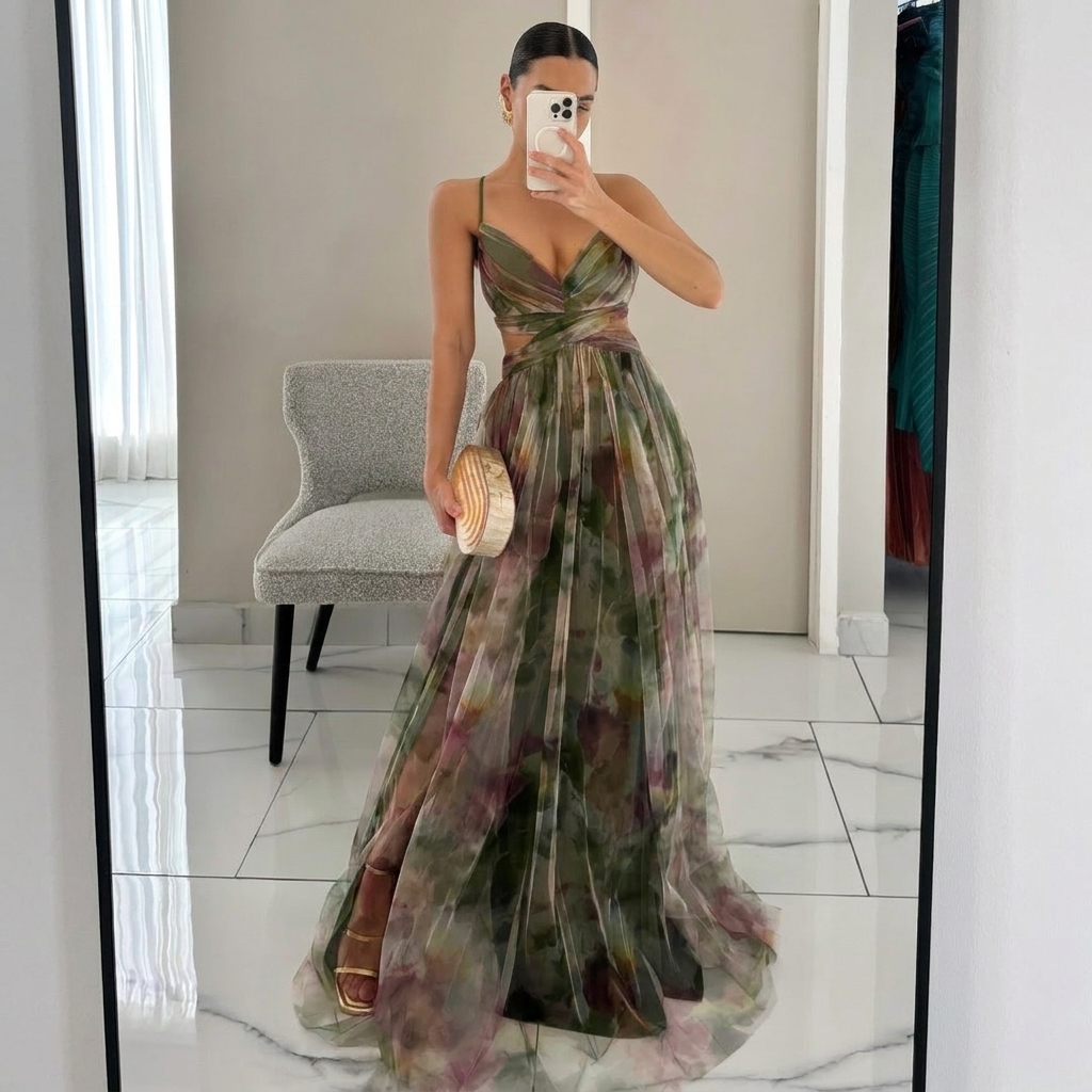 Ladies' Mesh Printing Slip Dress
