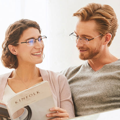 Blue light reading glasses with multifocal lenses and anti-reflective coating - Lightweight metal frame