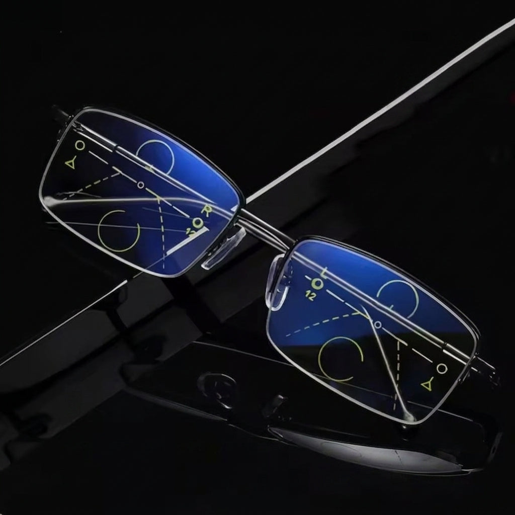 Blue light reading glasses with multifocal lenses and anti-reflective coating - Lightweight metal frame