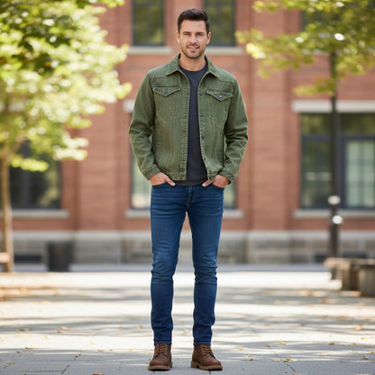 Men's denim jacket - Flannel lined, button front and chest pockets