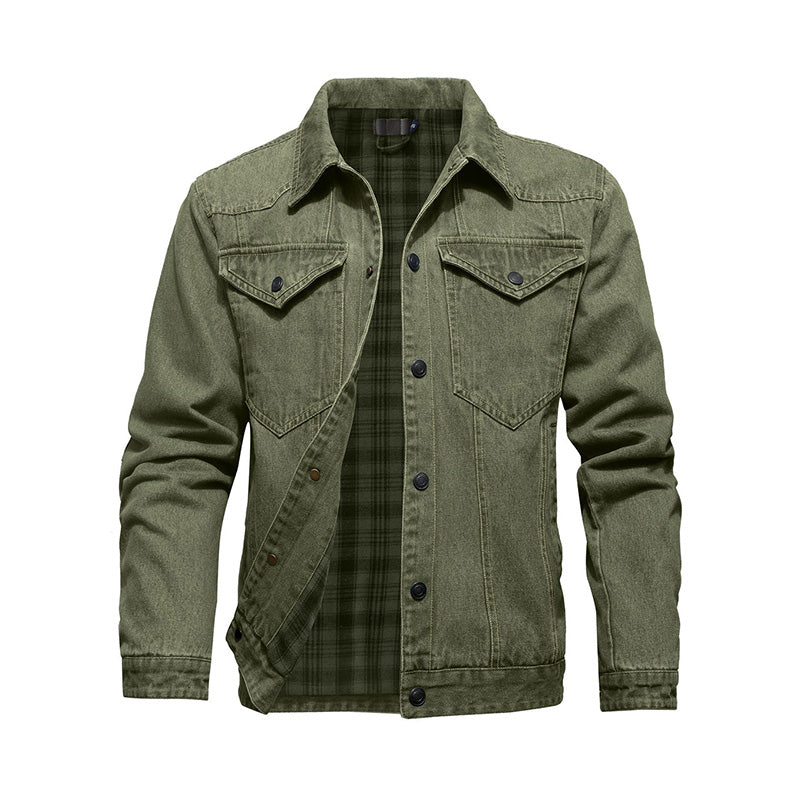 Men's denim jacket - Flannel lined, button front and chest pockets