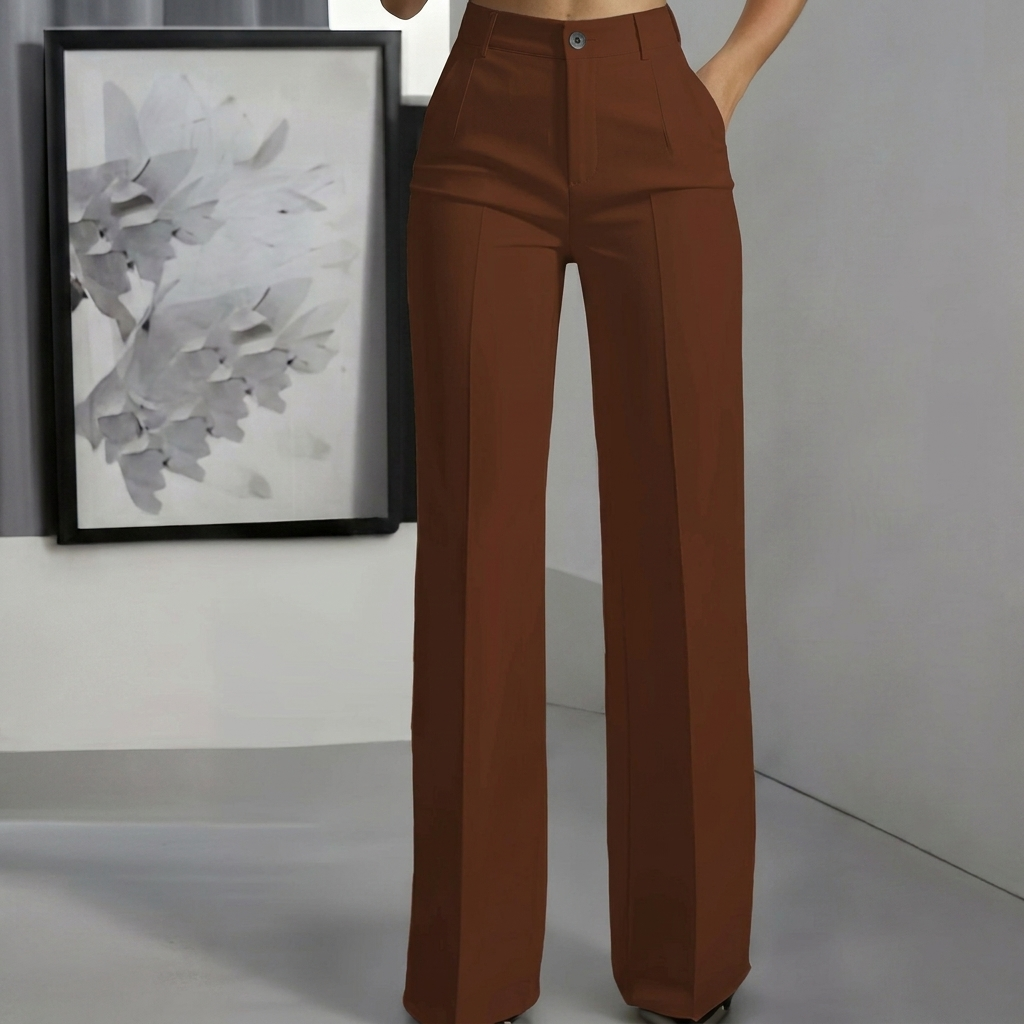 Women’s Minimalist White Polyester Pants with Elegant Casual Design
