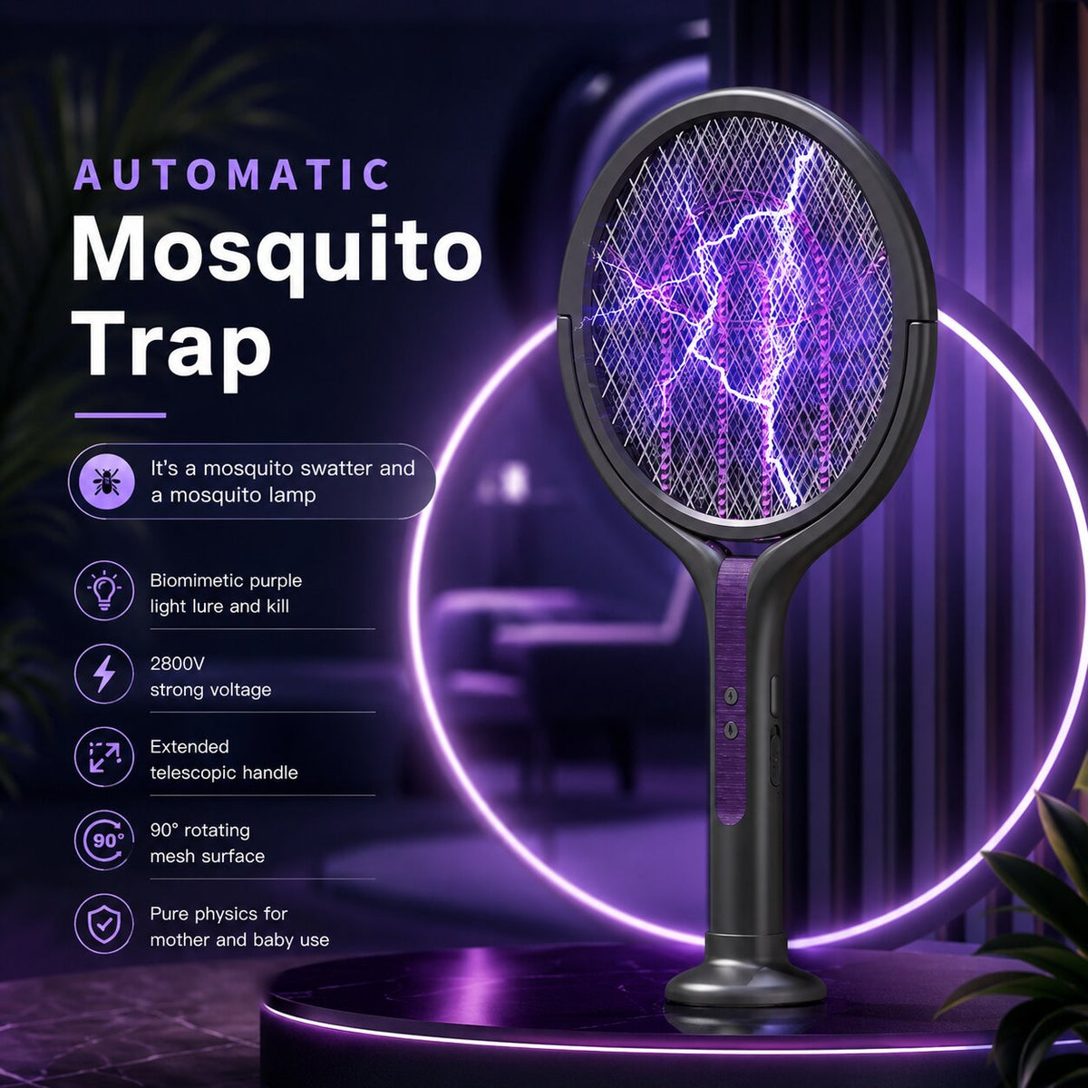 Elsie Telescopic Electric Fly Swatter - Rechargeable Insect and Mosquito Zapper Racket