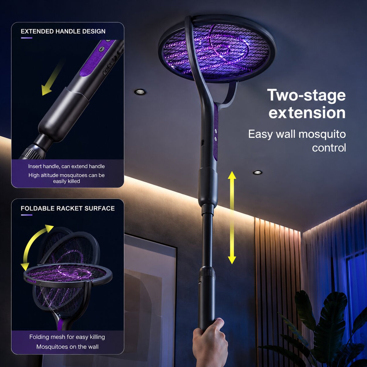 Elsie Telescopic Electric Fly Swatter - Rechargeable Insect and Mosquito Zapper Racket