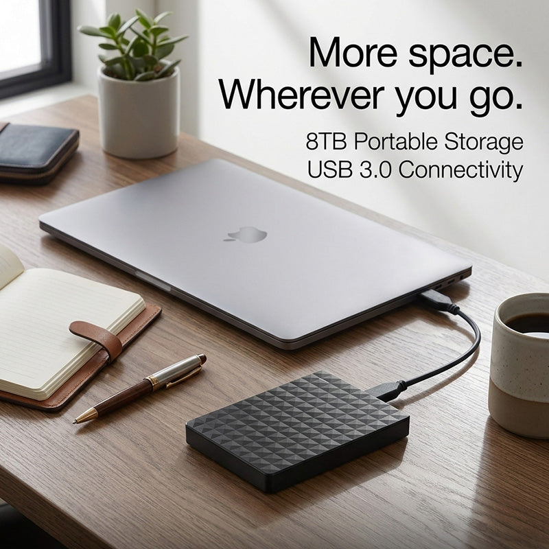 8TB portable external hard drive – compact USB 3.0 storage
