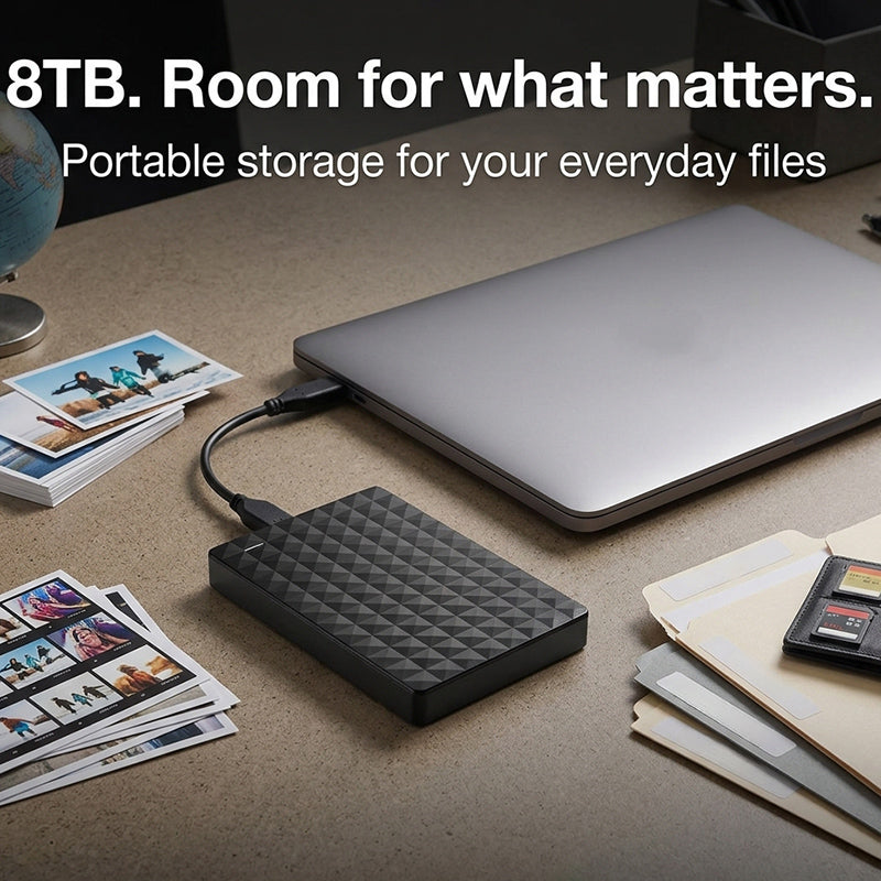 8TB portable external hard drive – compact USB 3.0 storage