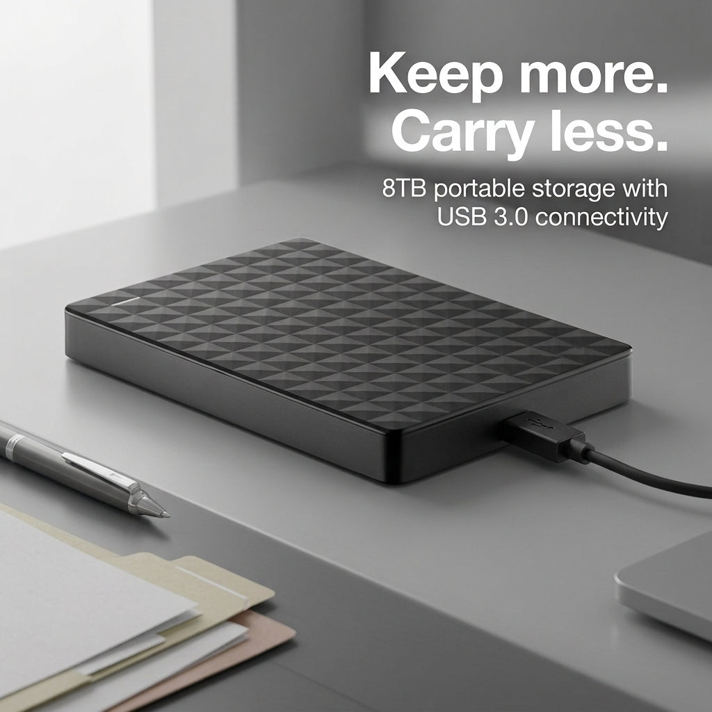 8TB portable external hard drive – compact USB 3.0 storage