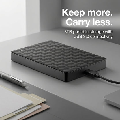 8TB portable external hard drive – compact USB 3.0 storage