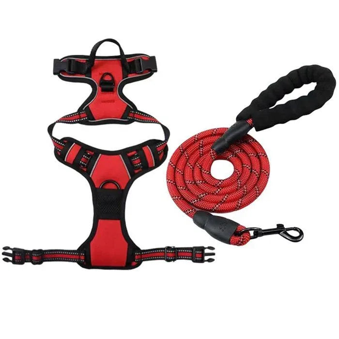 Harnais anti-évasion chien + laisse et distributeur – réglable et réfléchissant