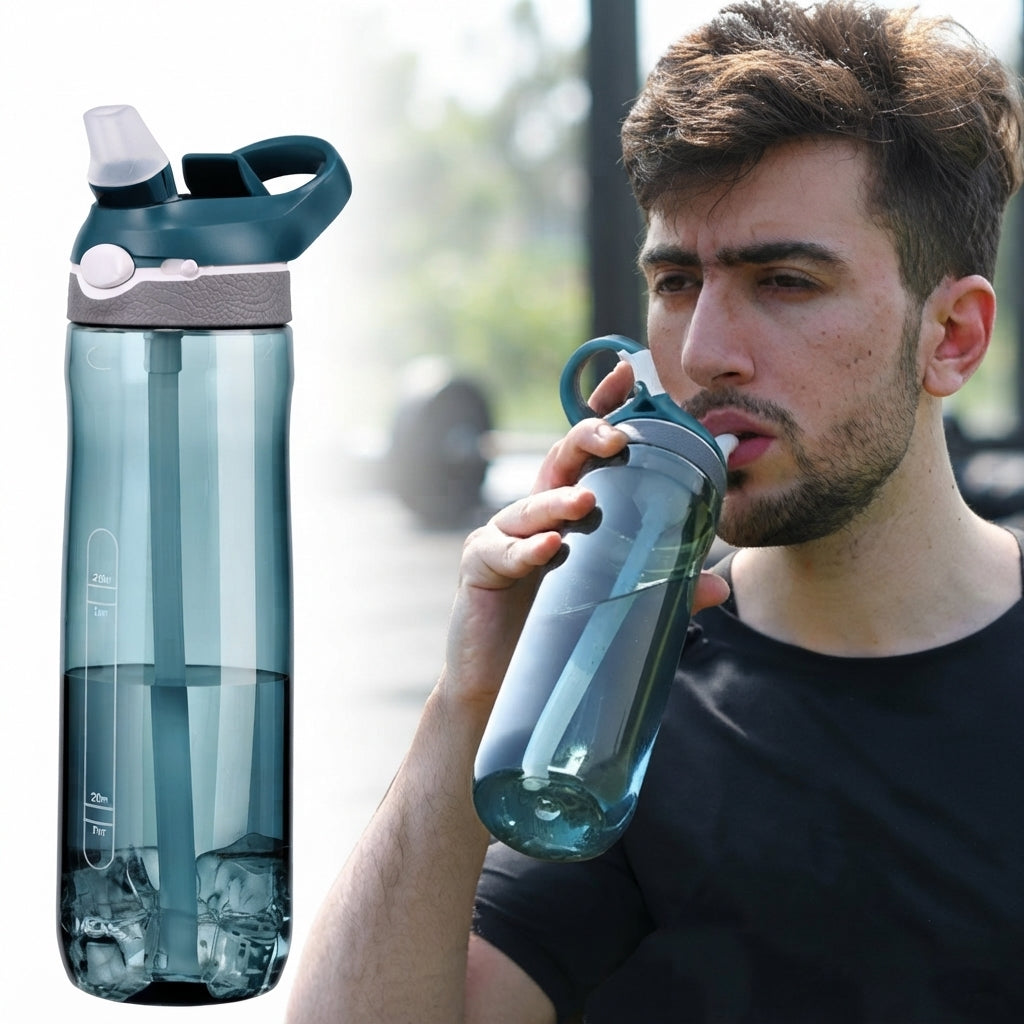 Hiking water bottle with ergonomic design and screw cap