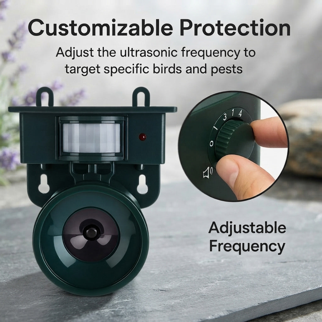 Motion sensor bird repeller - Solar powered ultrasonic deterrent