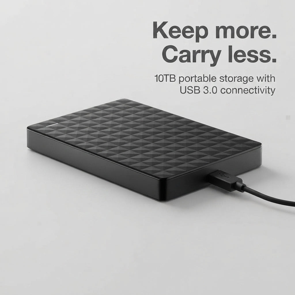 10TB portable external hard drive - USB 3.0, slim and universal