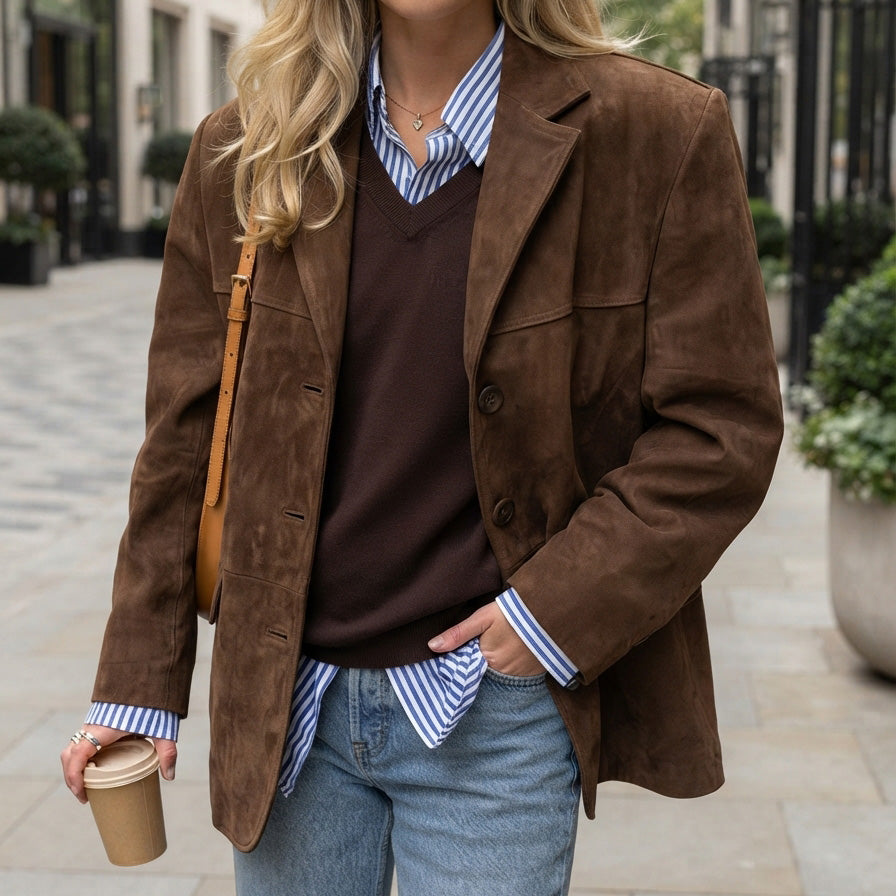 Women's oversized blazer - Relaxed fit with notched lapel and button front