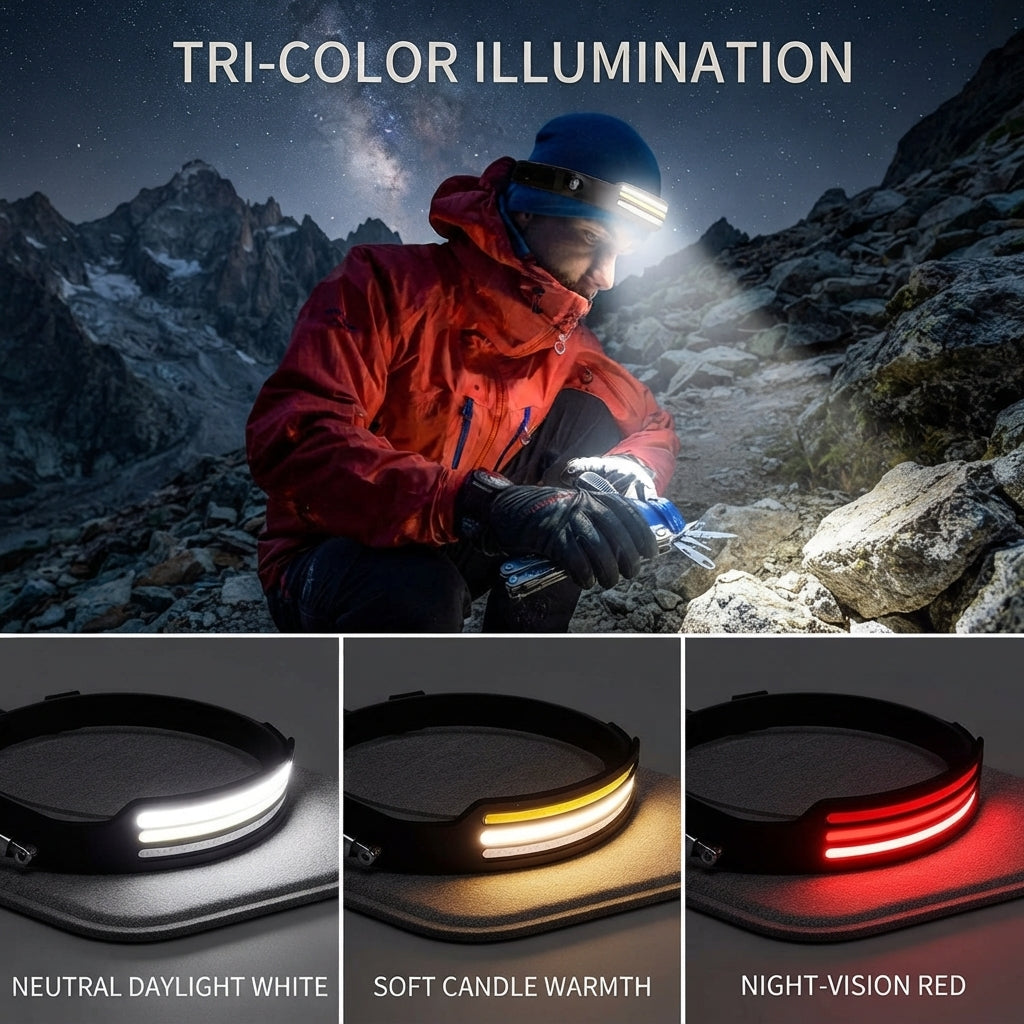 Rechargeable LED headlamp - 230° wide beam with 3 light modes