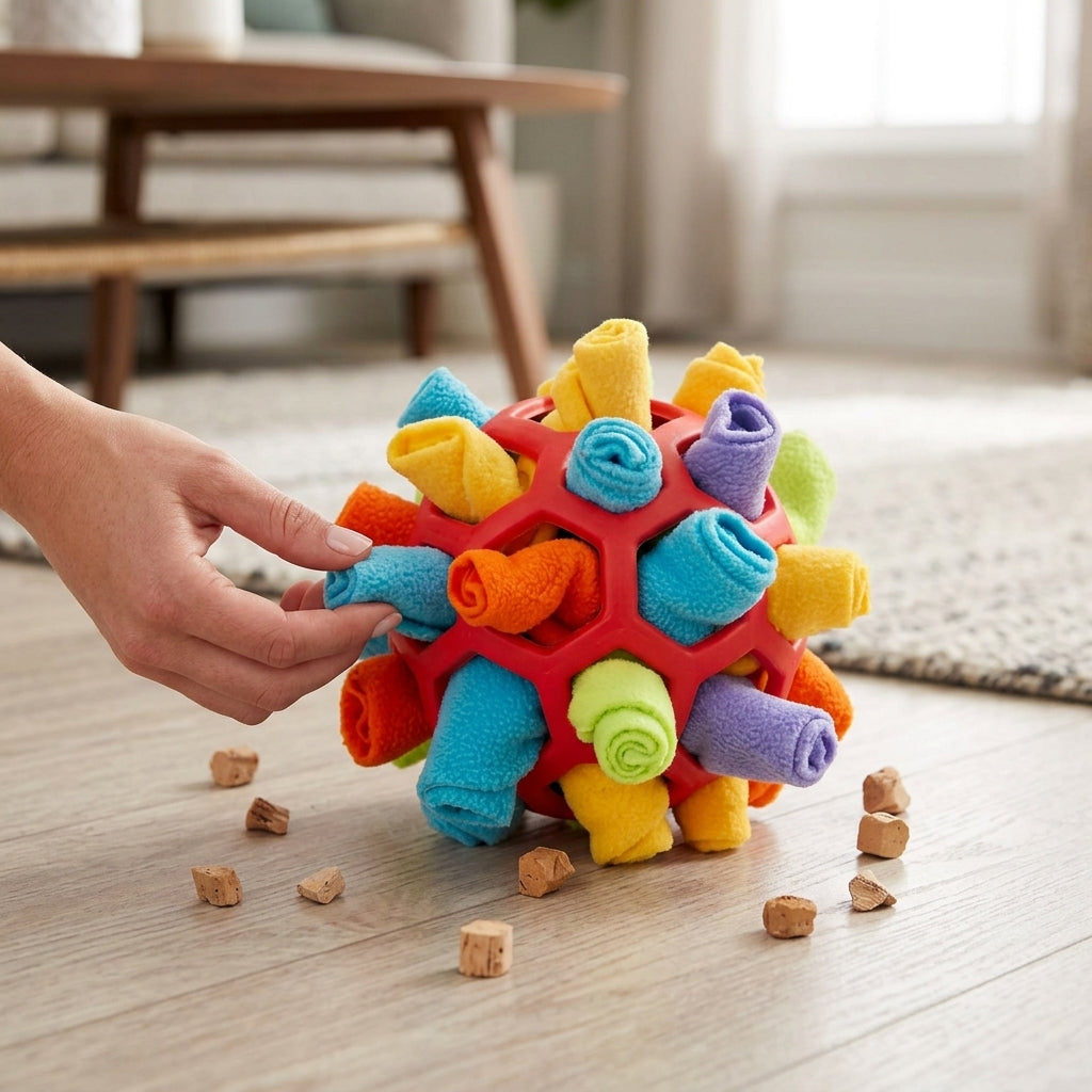 Interactive dog snuffle ball with treat compartment
