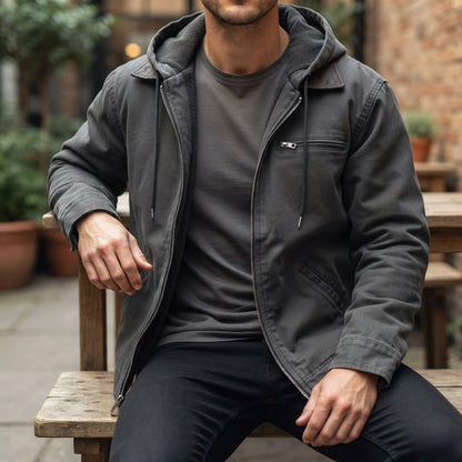 Men's fleece-lined hooded jacket - Zip front relaxed fit