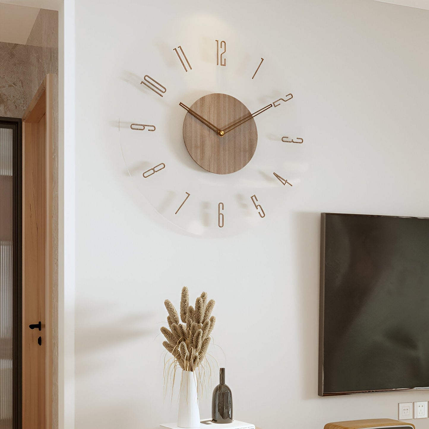 Large Modern Wall Clock with Silent Mechanism – Natural Wooden Design for Stylish Interiors