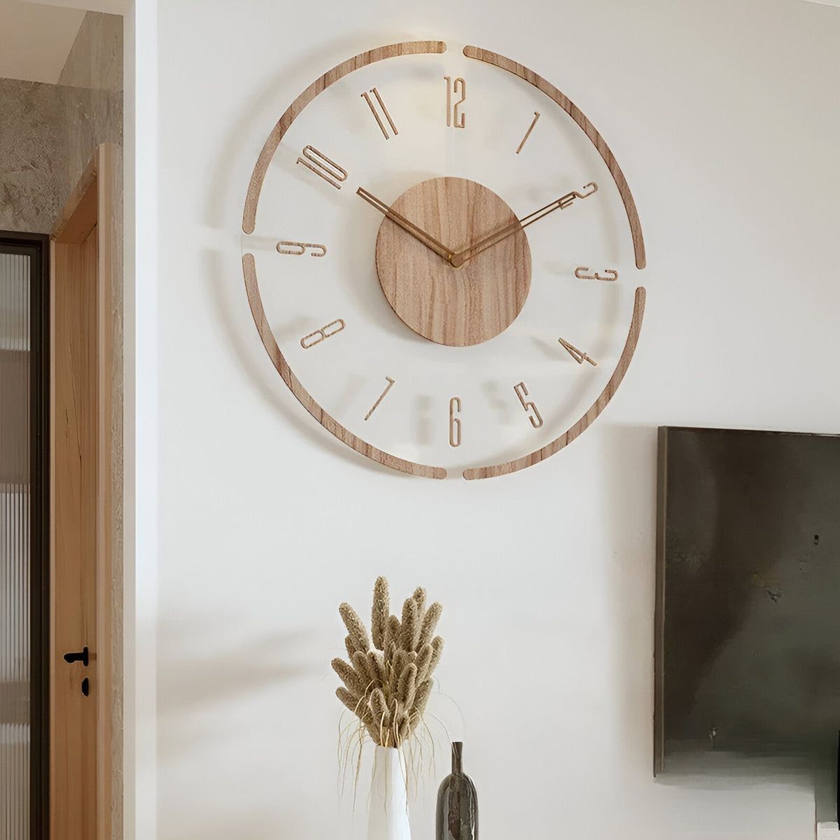 Large Modern Wall Clock with Silent Mechanism – Natural Wooden Design for Stylish Interiors