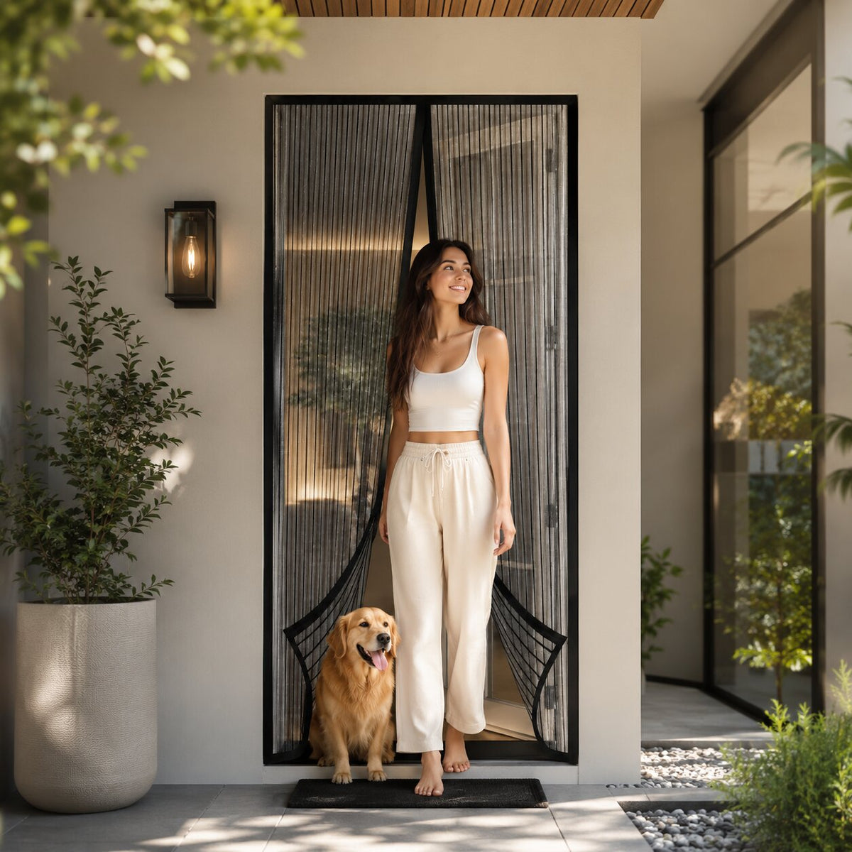 Elsie Hands-Free Magnetic Fly Screen Door - Self-Closing Mesh Curtain