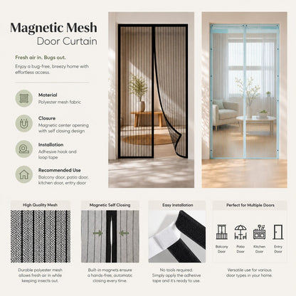 Elsie Hands-Free Magnetic Fly Screen Door - Self-Closing Mesh Curtain