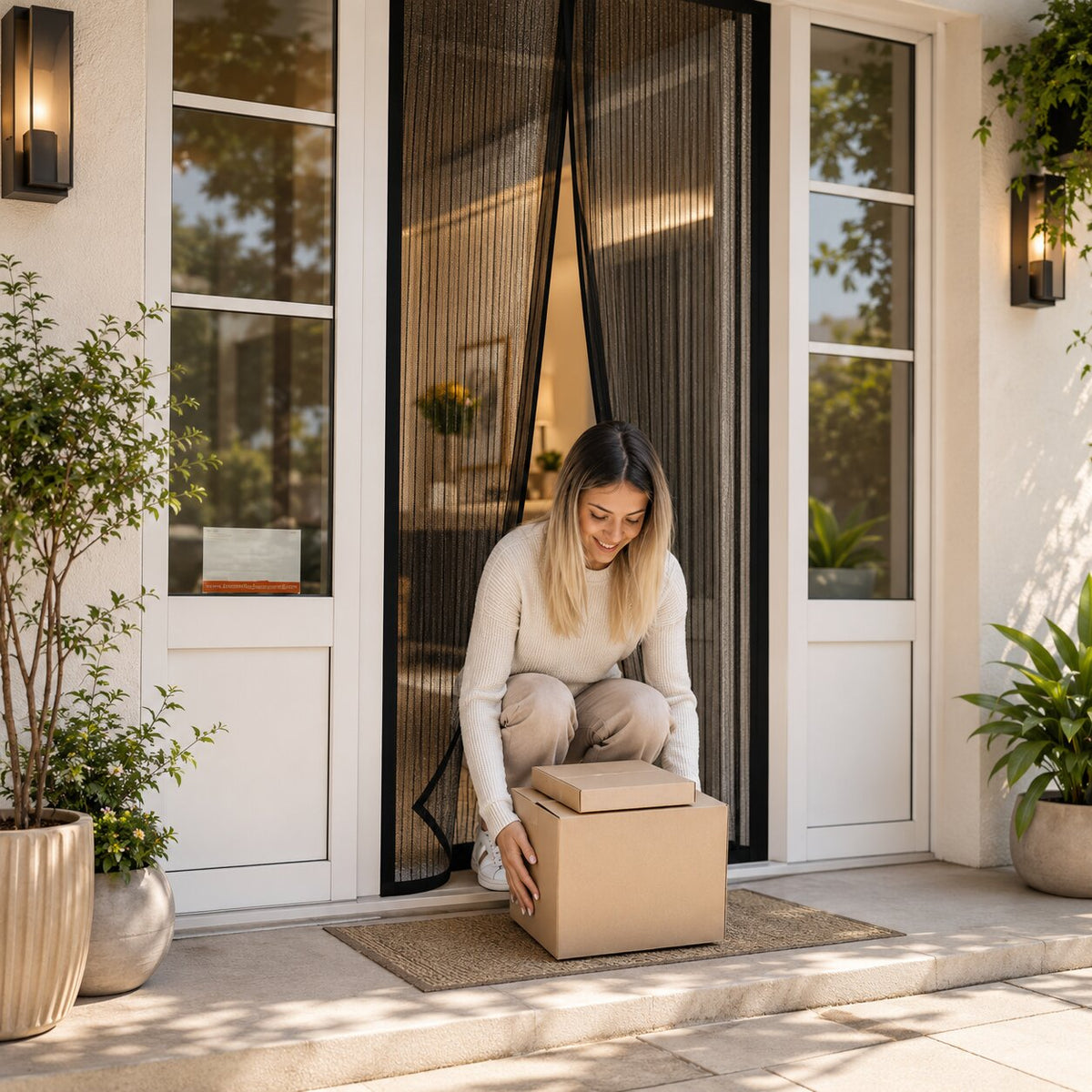 Elsie Hands-Free Magnetic Fly Screen Door - Self-Closing Mesh Curtain