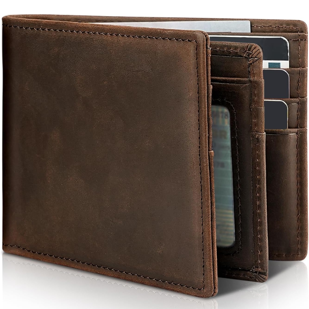 Men's Genuine Leather Bifold Wallet with RFID Protection