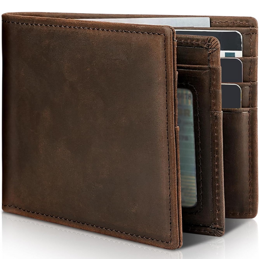 Men's Genuine Leather Bifold Wallet with RFID Protection