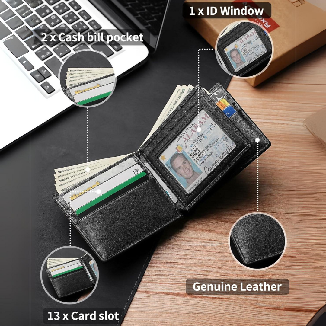 Men's Genuine Leather Bifold Wallet with RFID Protection