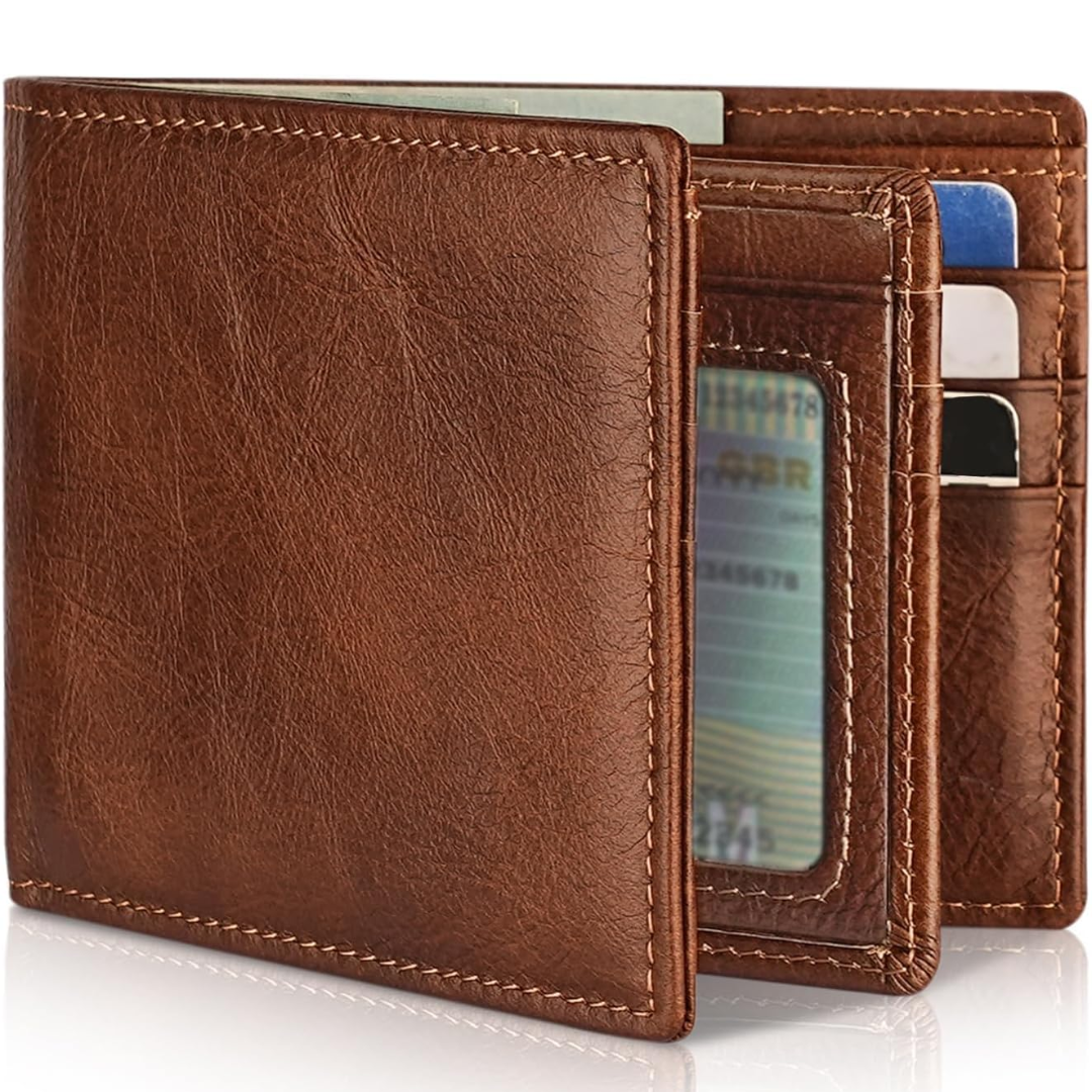 Men's Genuine Leather Bifold Wallet with RFID Protection