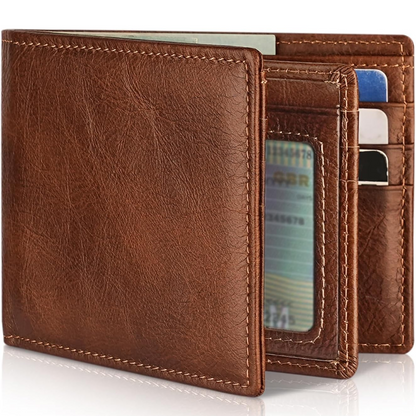 Men's Genuine Leather Bifold Wallet with RFID Protection
